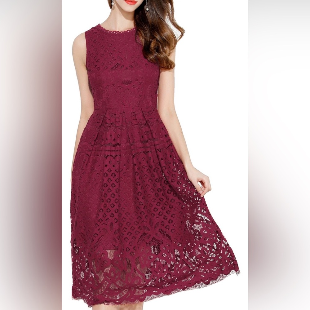 Amazon Women's Red Lace Midi Dress